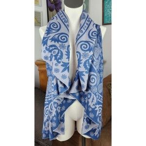 SHANA Shawl Wrap Blue Gray Paisley Mandala Full Circle Reversible